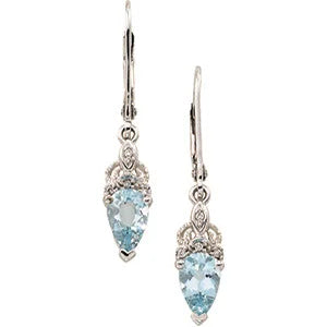 14K White Aquamarine & Diamond Earrings